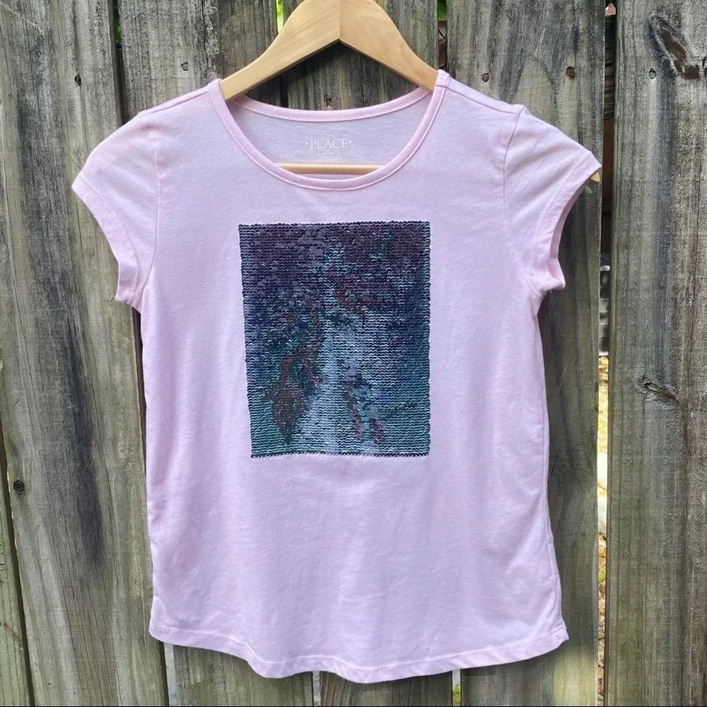 Pink Unicorn Double Sided Sequin Tee Sz L 10/12